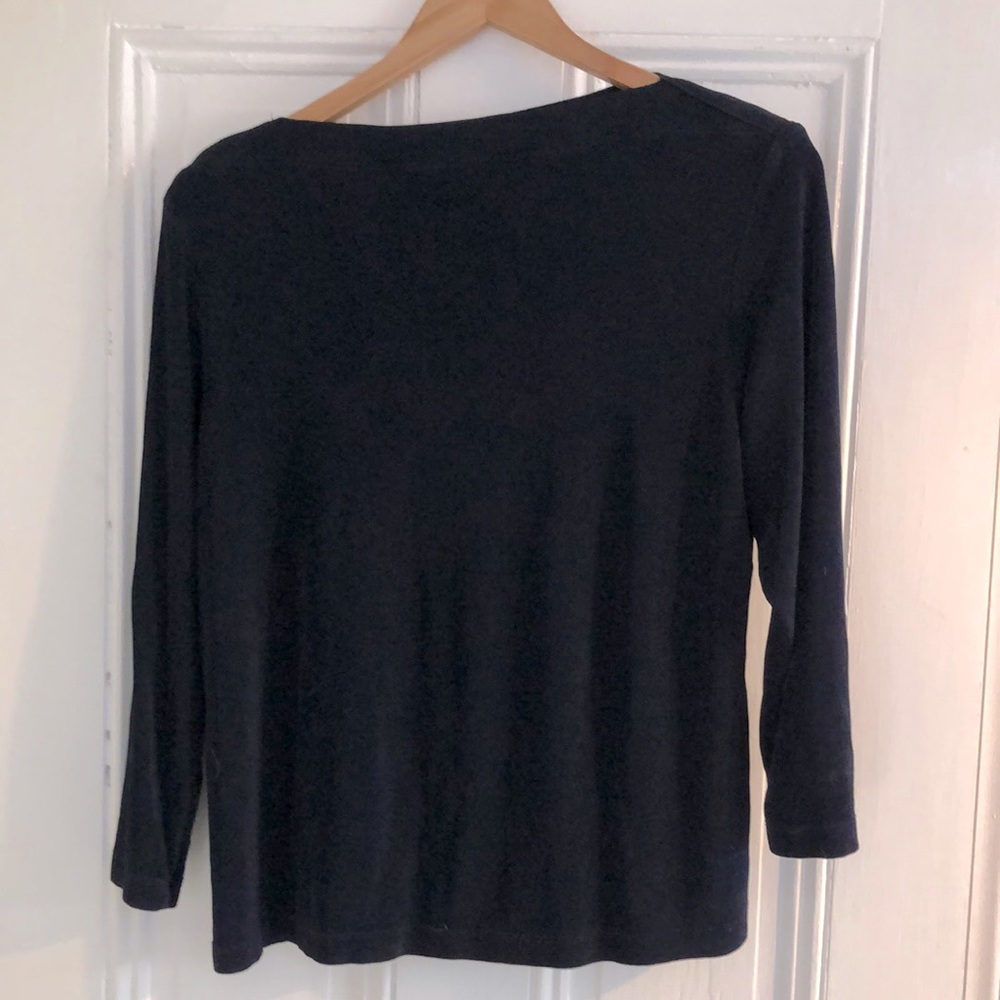 Coldwater Creek 3/4 sleeve navy boatneck top.